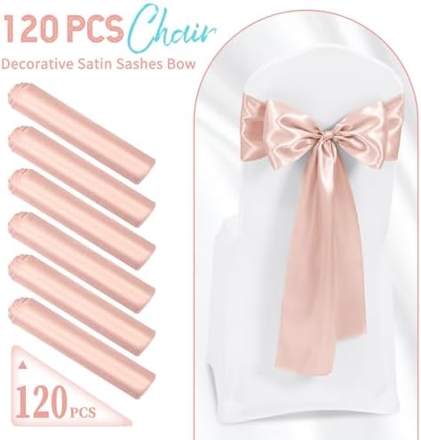 120 PCS Rose Gold Satin Chair Sashes, 7 x 108 Inch - Image 2