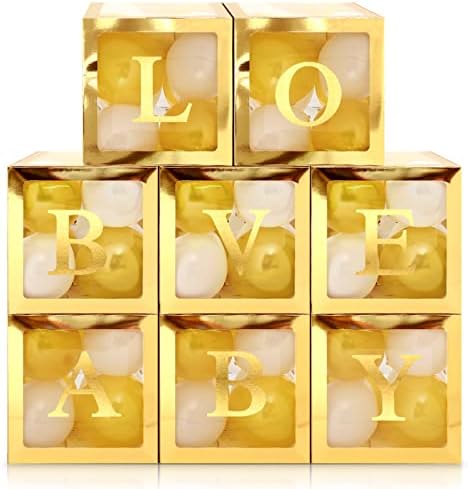 Geyee 8 Pcs Clear Balloon Box with Letters, Baby Shower, Gold by Geyee