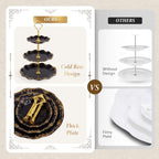 10 Pcs Cupcake Stand,Dessert Table Display Set with Gold Rim,3 x Three-Tier and 3 x Two-Tier Cake Stands,4 x Appetizer Serving Trays for Birthday, Wedding, Baby Shower,Tea Party (Black) - Image 5