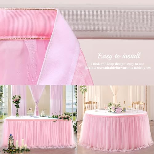 Suppromo 9ft Pink Tulle Table Skirt for Rectangle Tables or Round Tables Tutu Table Cloths for Princess Baby Shower Girl Birthday Party Cake Dessert Decorations(L9(ft)*H 30in, Pink) - Image 5