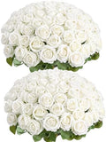 Auihiay 64PCS White Roses Artificial Flower, Fake Silk Roses by Auihiay