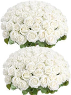 Auihiay 64PCS White Roses Artificial Flower, Fake Silk Roses by Auihiay