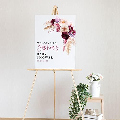 Andaz Press Custom Large Baby Shower Welcome Sign, 16" x 20" Watercolor Boho Florals Personalized Canvas Welcome Sign Gender-Neutral Signage Canvas Sign for Baby Sprinkle Fall Baby Shower Decorations - Image 2