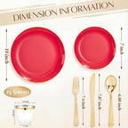 WDF 150Pcs Red Plastic Plates - Red Plates Disposable 25Guest Dinnerware Include 25 Dinner Plate, 25 Dessert Plate, 75 Cutlery & 25 9oz Cups for Wedding/Birthday/Bridal Shower - Image 2