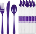 30 Pack Pre Rolled Purple Plastic Silverware with Napkins by PYNTOP
