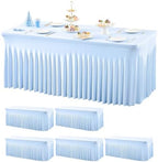 Wish Care 6 Pack Baby Blue Stretch Spandex Table Clothes for 4 Foot Rectangle Tables, 4FT Wrinkle Free Fitted Tablecloths Ruffles Design Table Cover for Party, Banquet, Wedding and Events by WishCare