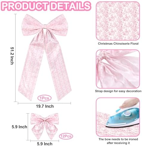 Suncalla 13 Pcs Extra Large Pink Ribbon Bows for Wreath Front Door Decor - Image 2
