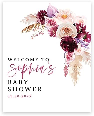 Andaz Press Custom Large Baby Shower Welcome Sign, 16" x 20" Watercolor Boho Florals Personalized Canvas Welcome Sign Gender-Neutral Signage Canvas Sign for Baby Sprinkle Fall Baby Shower Decorations by AndazPress