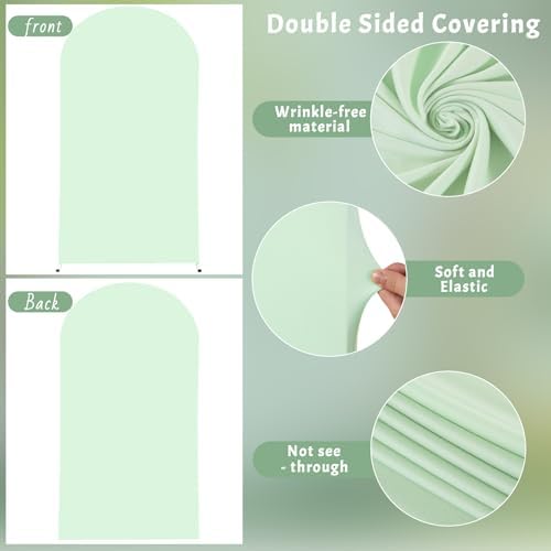 6.6FT Sage Green Arch Cover - Polyester Fitted Wedding Arch Stand Covers Round Top Chiara Arch Backdrop Cover for Birthday Party Banquet Photo Background Decoration - Image 5