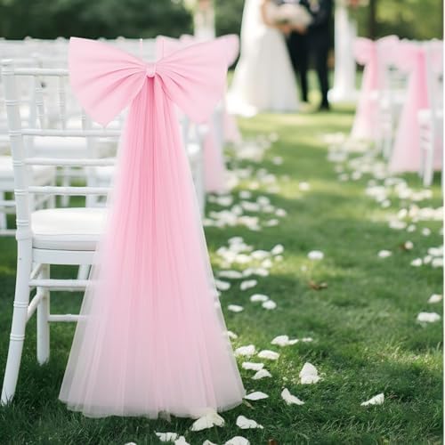 Zeyune 12 Pcs Large Bow Party Decorations Hanging Mesh Bows,Pink - Image 4