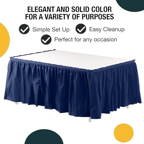 Exquisite Navy Table Skirt 24 Pack - Disposable Plastic Table Skirts for Rectangle Tables 6ft 8ft & Round Tables - 29in x 14ft Self-Adhesive Strip - Birthday Wedding Gender Reveal Decor - Image 3