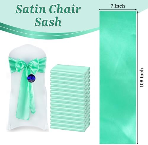 MDS® Pack of 300 Satin Chair Sashes for Wedding & Events – Mint - Image 3