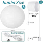 Rossesay 2 Sets Jumbo Round Paper Lanterns with Lamp Cord Cable White Hanging Paper Lanterns Chinese Japanese Pendant Hanging Lamp for Birthday Wedding Bridal Anniversary Party Decoration(30 Inch) - Image 2