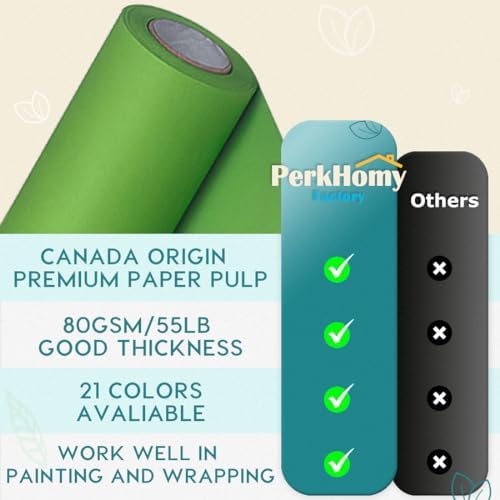 PerkHomy 36" x 2,400" (200') Medium Green Kraft Paper Roll for Craft Bulletin Board Paper Art Table Covering Crafting Gift Wrapping Bouquet Packing Parcel 80GSM 55LB (Medium Green, 36" x 200') - Image 3