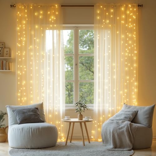 20x10ft Champagne Tulle Backdrop Curtains with Lights String for Parties,Wrinkle Free Sheer Curtain with Lights Wedding Photo Backdop Drapes for Baby Shower Birthday Party Photography Home Decorations - Image 6