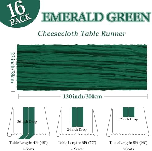 16 Pack 23 x 120 Inch Emerald Green Table Runner 10Ft Cheesecloth - Image 2