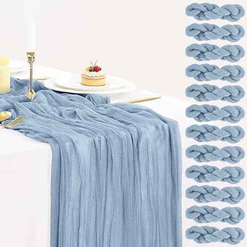 12 Pack Dusty Blue Cheesecloth Table Runners 35x120 Inch, Semi Sheer Boho Gauze Cheese Cloth Fabric Table Runners for Wedding Party Baby Shower Home Decorations by BlueTopCoLtd