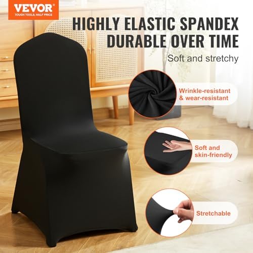 VEVOR 30 Pcs Flat-Front Chair Covers Polyester Spandex Chair Cover Stretch Slipcovers, Wedding, Holiday, Banquet, Party, Celebration, Dining, Black - Image 2