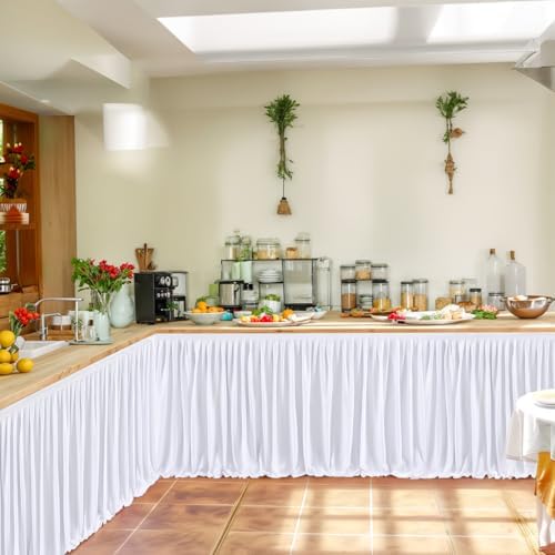 14ft White Table Skirts for Rectangle Tables Polyester Pleated Ruffle Table Skirt Tablecloth for Wedding Birthday Party Baby Bridal Shower Banquet Decoration - Image 5