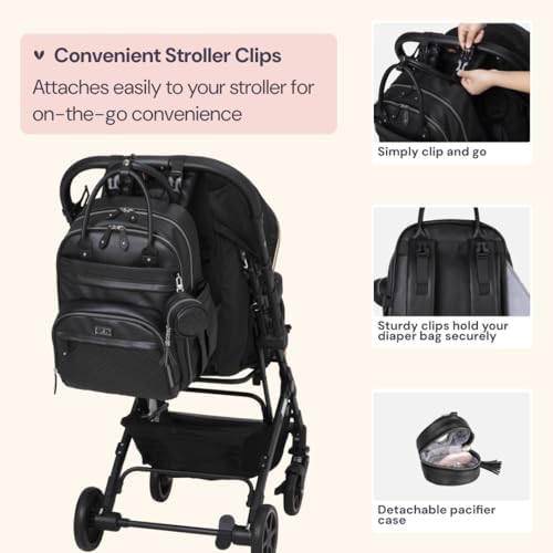 BabbleRoo Leather Diaper Bag Backpack - Baby Essentials Travel Baby Bag, Multi function, with Changing Pad, Stroller Straps & Pacifier Case – Unisex, Black - Image 6