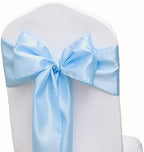 Pack of 50 Satin Baby Blue Chair Sashes Bows 7 X 108 Inch Universal Gold Chair Ribbons for Wedding Ceremony Party Banquet Event Chair Decorations - Baby Blue Chair Sashes 50 Pack - Image 2