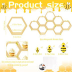 8 Pcs 5.5 Inch Honeycomb Cupcake Stand Cake Farmhouse Hexagon Display Holder Hexagonal Wood Cupcake Stand Floating Table Sign with Wooden Bee for Baby Shower Birthday Party Table Decorations - Image 3