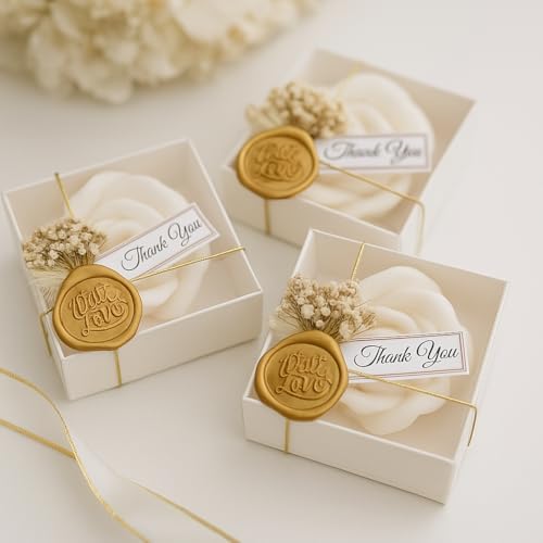 White Rose Petal Soy Wax Candles in Bulk – Rose Candle Wedding Favors for Guests, Personalized Candle Favors for Bridal Shower & Baby Shower Gifts – Dried Flower & Wax Seal Design (150 Pieces) - Image 6