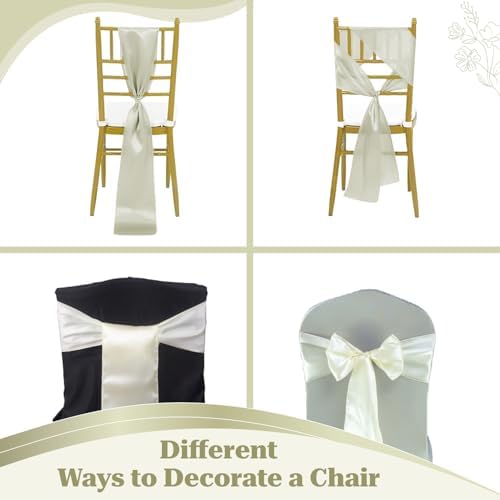 MDS® Pack of 150 Satin Chair Sashes for Wedding & Events – Ivory - Image 4