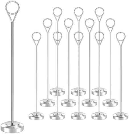 Radezon 12 Pack Silver Table Number Holders, 10inch Weighted Base Place Card Holders for Outdoor Wedding, Windproof Sturdy Metal Photo Stands for Reception Tables, Parties & Events by Radezon