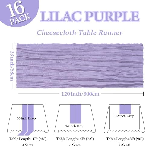 16 Pack 23 x 120 Inch Lilac Purple Table Runner 10Ft Cheesecloth - Image 2