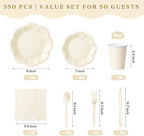 Vyntra Ivory Paper Plates, Cups & Napkins, 350 Pcs Scalloped Party Set - Image 2
