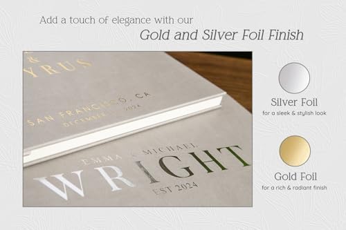 Personalized Foil Wedding Guest Book - 11.5 x 8.5 Custom Taupe Colored Guestbook with Customizable First Last Name Date Cover, Hardcover Photo Book for Sign in at Reception Baby Bridal Shower Party - Image 6