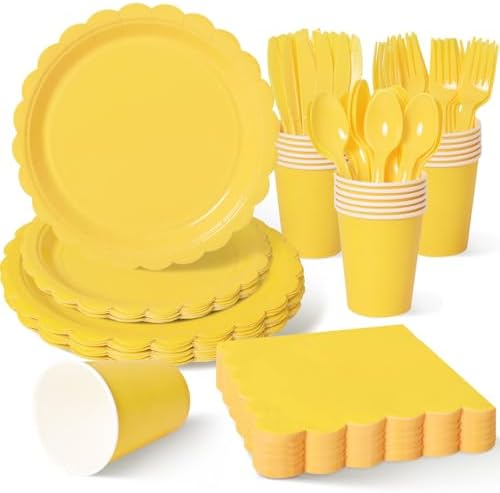Vyntra 350 Pcs Yellow Paper Plates and Napkins Party Supplies by PartyTablewareSupplies