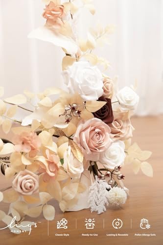 Ling's moment Welcome Sign Flowers, Wedding Floral Swag, White and Beige - Image 4
