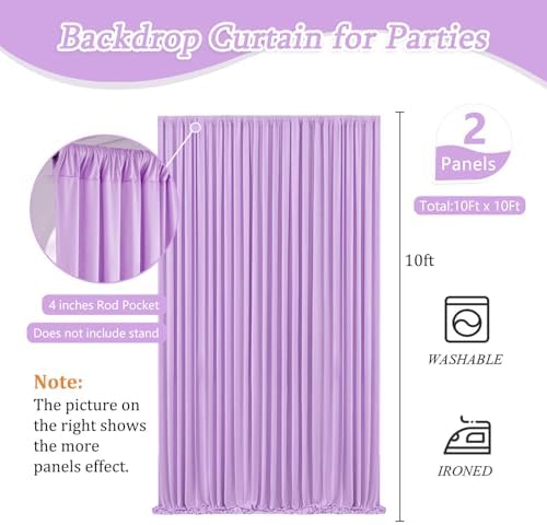 10 x 10 Feet Light Purple Backdrop Curtain for Partie, Background Curtains for Photoshoot, Birthday, Wedding, Halloween, Thanksgiving, Christmas Day, New Year Party Decorations 5Ft x 10Ft, 2 Panels - Image 2