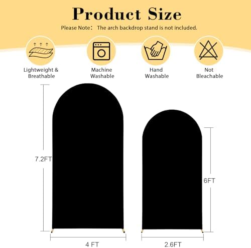 Black Arch Cover 7.2 and 6ft Black Arch Backdrop Cover Set of 2 Spandex Wedding Arch Stand Covers for Birthday Party Baby Shower Bridal Shower Wedding Ceremony Banquet Photo Background Decorations - Image 6