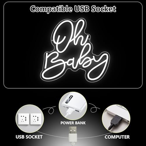 Oh Baby Neon Sign, Baby Shower LED Neon Light Signs for Backdrop Party Wall Decor Bedroom Light Up Sign for Gender Reveal Birthday Party Decorations Gift White Dimmable USB Powered(14.2"*12.9") - Image 5