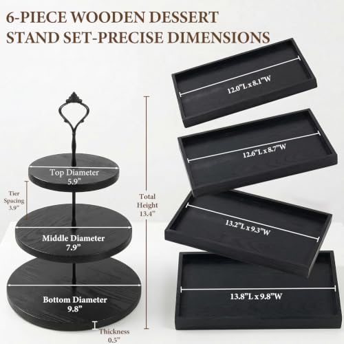 6pcs Wooden Dessert Table Display Set, 3 Tier Cupcake Stand Set with Serving Trays, Rustic Dessert Display Stand, Cake Stand Set for Wedding Dessert Table, Birthday, Baby Shower, Party Food Display, Home Decor - Image 6