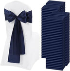 120 PCS Navy Blue Satin Chair Sashes, 7 x 108 Inch by REWOMC