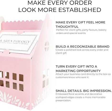 Karentology 30 Pcs Cottage House Cookie Boxes with Window & Business Card Holder, Blush Pink, 4 x 4 x 6 in Bakery Gift Boxes for Treats, Desserts, Party Favors & Realtor Pop By Gifts - Image 6