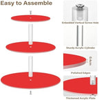 J JOYSAY Red Print Acrylic Cupcake Stand 3 Tier Dessert Table Display Set Clear Cake Stands for Baby Shower Party Wedding Decorations Easy Assembly Pastry Tower - Image 2