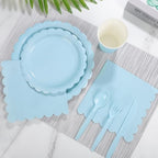 50 Set Blue Plates and Napkins Scalloped Light Blue Dinnerware - Image 4