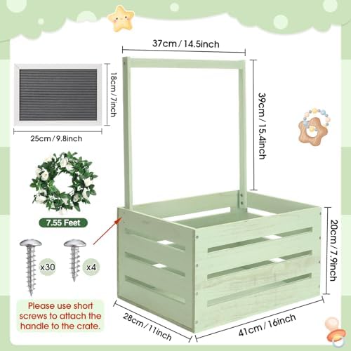 Barydat Wooden Baby Shower Crate Closet Baskets for Baby Shower, Green - Image 2