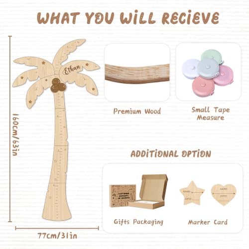 Personalized Name Kids Height Wall Chart - Coconut Tree Wood Height Chart - Image 6