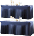 2 Pack 6ft Navy Blue Spandex Table Cloths for Rectangle Tables Wrinkle Free Rectangle Tablecloths, Stretch Fitted Table Cover with Skirt for Birthday Party Wedding Banquet Baby Shower Buffet Event by Suppromo