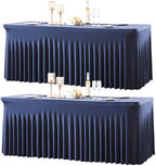 2 Pack 8ft Navy Blue Spandex Table Cloths for Rectangle Tables Wrinkle Free Rectangle Tablecloths, Stretch Fitted Table Cover with Skirt for Birthday Party Wedding Banquet Baby Shower Buffet Event by Suppromo