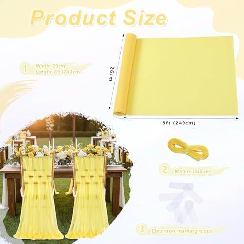 Yellow Chair Sashes for Wedding: 32 Pieces 8ft Long Sheer Draping Fabric – Reception Party Hotel Event Dining Chair Decorations - Image 4