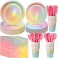 Iridescent Pastel Rainbow Party Decorations - Serve 50, Holographic Pastel Paper Plates and Napkins, Disposable Iridescent Rainbow Plates, Cups, Napkins for Girls Birthday, Wedding, Baby Shower by EnjoyYourFunnyParties