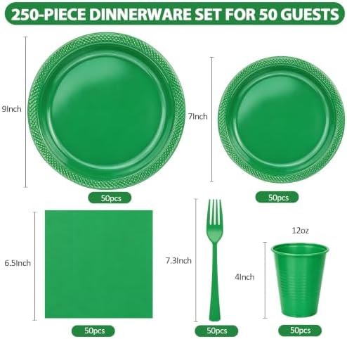 250Pcs Green Plastic Party Plates and Napkins Set for Halloween, Christmas - Image 2