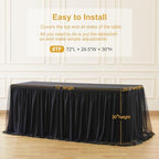 Black Table Cloth Rectangle 6ft, Black Tulle Table Skirt Table Cover 6 Foot Rectangle Table Desk Skirt Birthday Party Wedding Banquet Tablecloth Buffet Fabric Elastic Stretch Fitted Ruffle Tablecloth - Image 6